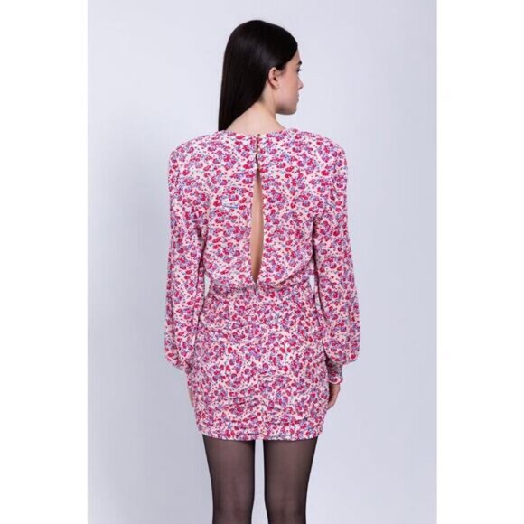 SABINA MUSAYEV Capella Print Pleated Knit Mini Dress XS Ivory Floral Multi Print - Picture 4 of 11